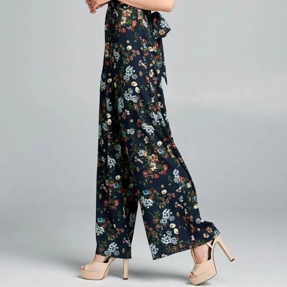Flutter Sleeve Navy Floral Deep V-Neck Romper - Picture 5 of 9